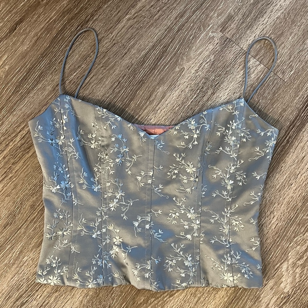 Vintage Satin Embroidered Corset Cami Bodice